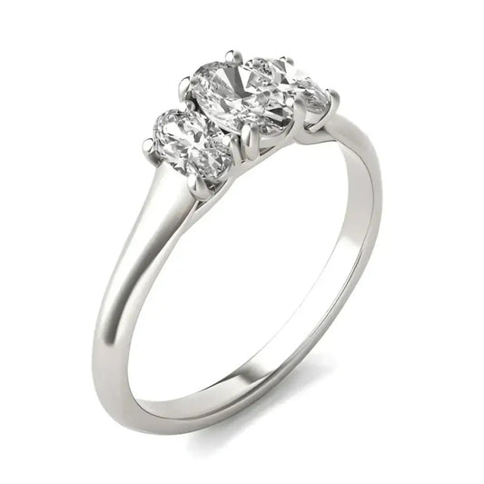 1 CTW Oval Lab Grown Diamond Three Stone Engagement Ring in 14K White Gold (G - VS) - Sustainable Luxury -