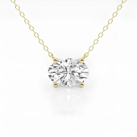 1.00 Ctw Oval Lab Grown Diamond Solitaire Pendant - 14K White/Yellow Gold - Eco - Friendly & Ethically - , AGI Certified -