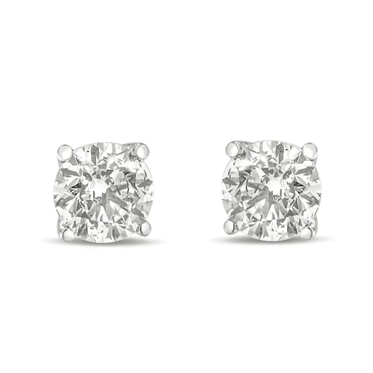 10K Gold Lab Created Round Brilliant Cut Diamond Classic 4 - Prong Solitaire Stud Earrings - Elegant and Timeless Jewelry