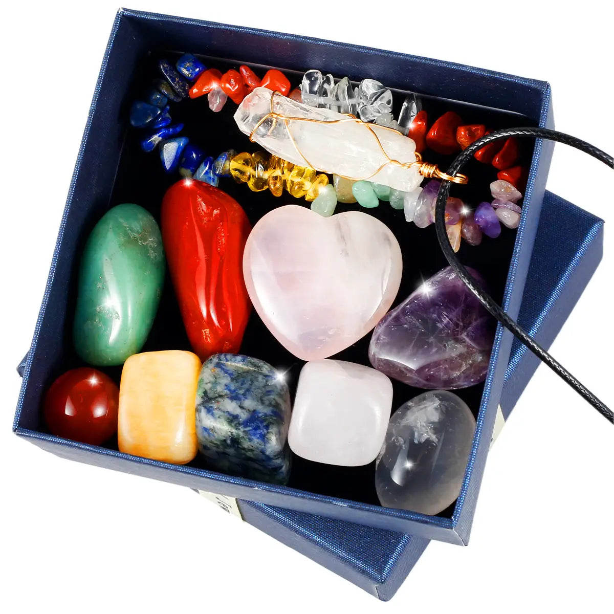 Natural Gemstone Chakra Pendulum Set | 11 Engraved Stones