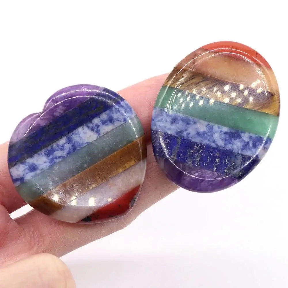7 Chakra Worry Stones Oval Heart Shape Massage Natural Crystal Healing Quartz Chakra Energy Therapy Meditation Spiritual Decor - My Storeproduct_type#