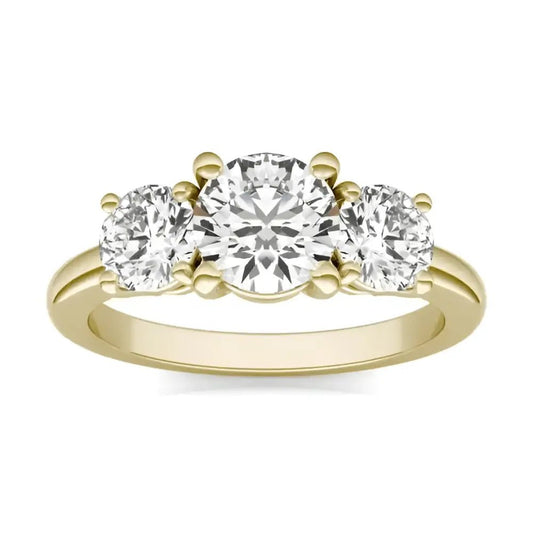 Elegant 2 CTW Lab Grown Diamond Three Stone Engagement Ring in 14K Yellow Gold (G - VS) - Eco Friendly, USA Made -