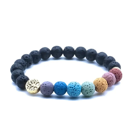 Golden Tree of Life Seven Chakra Lava Stone Bracelet - My Storeproduct_type#