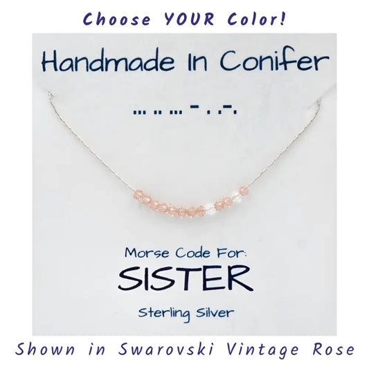 Handmade SISTER Morse Code Sterling Silver Necklace | Hypoallergenic & Eco - Friendly | Adjustable Length -
