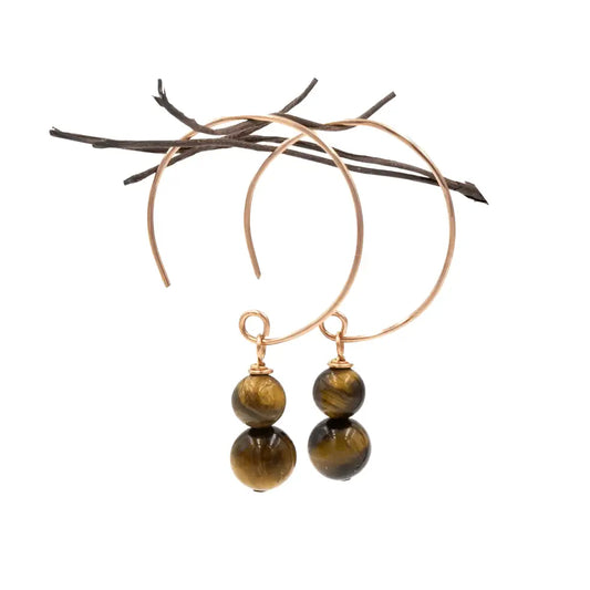 Handmade Stacked Tiger Eye Copper Hoop Earrings | Eco - Friendly & Hypoallergenic Jewelry - My Storeproduct_type#