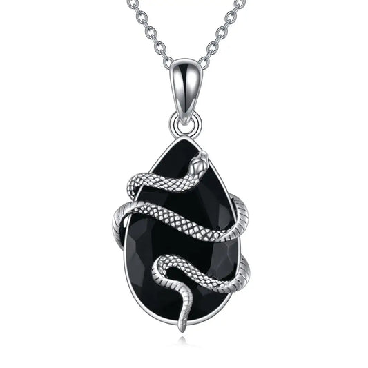 Sterling Silver Black Obsidian Tourmaline Crystal Snake Necklace Jewelry as Gifts - My Storeproduct_type#