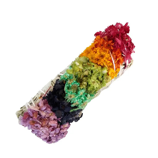 White Sage Smudge Stick with 7 Chakra Flower Sage Bundle - 4" | Cleansing and Purifying - My Storeproduct_type#
